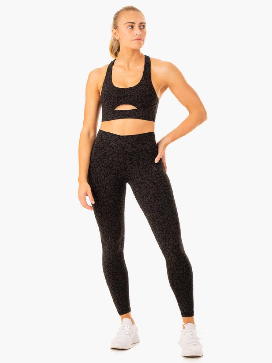 Black / Leopard Women's Ryderwear Rotation High Waisted Leggings Scrunch Bum | OKT60176