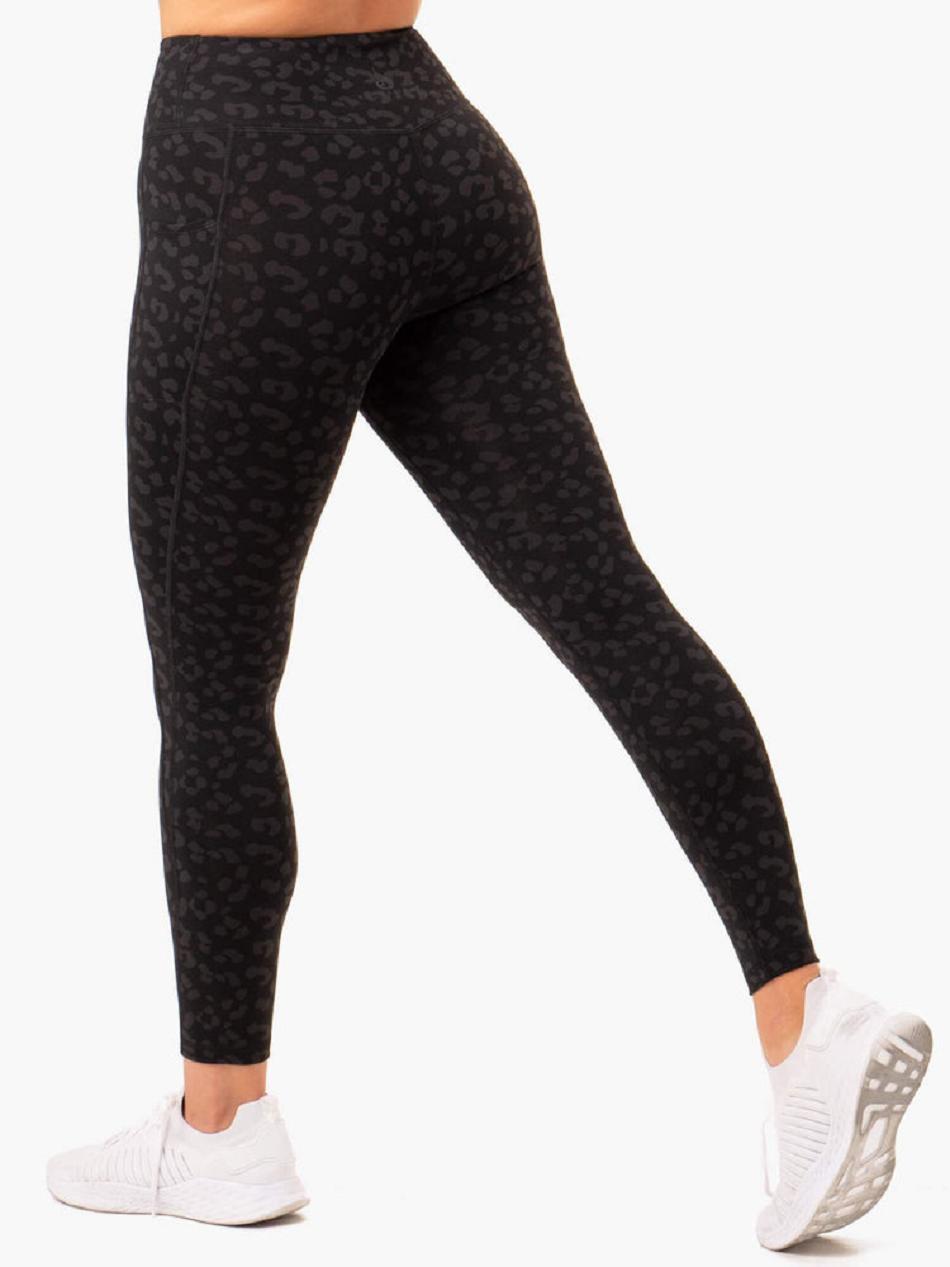 Black / Leopard Women's Ryderwear Ultra High Waisted Full Length Leggings | 43JS54611