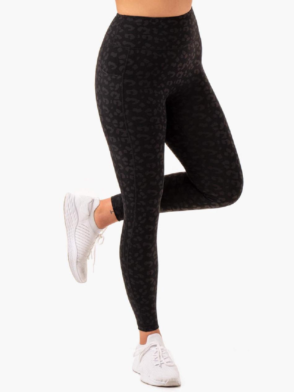 Black / Leopard Women's Ryderwear Ultra High Waisted Full Length Leggings | 43JS54611