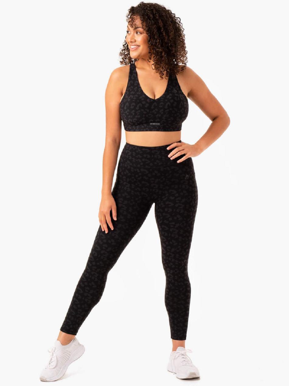 Black / Leopard Women's Ryderwear Ultra High Waisted Full Length Leggings | 43JS54611