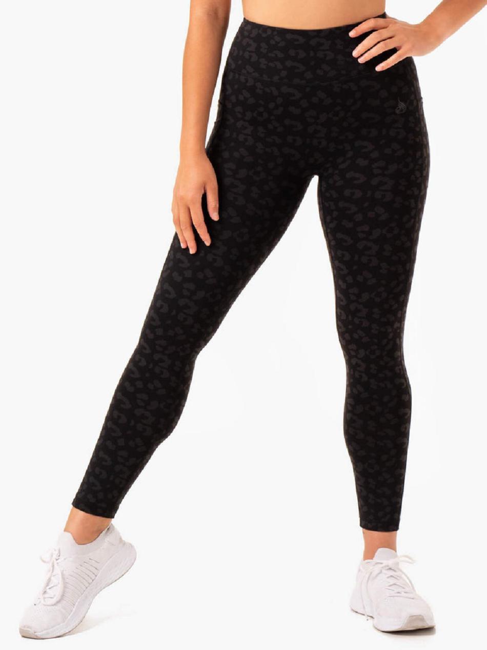 Black / Leopard Women\'s Ryderwear Ultra High Waisted Full Length Leggings | 43JS54611