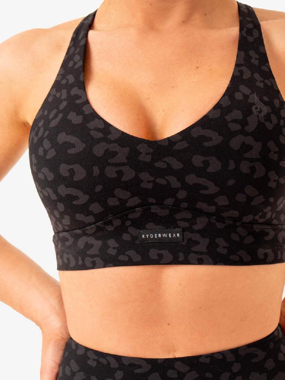 Black / Leopard Women's Ryderwear Ultra V-Neck Sports Bras | 57ES33668