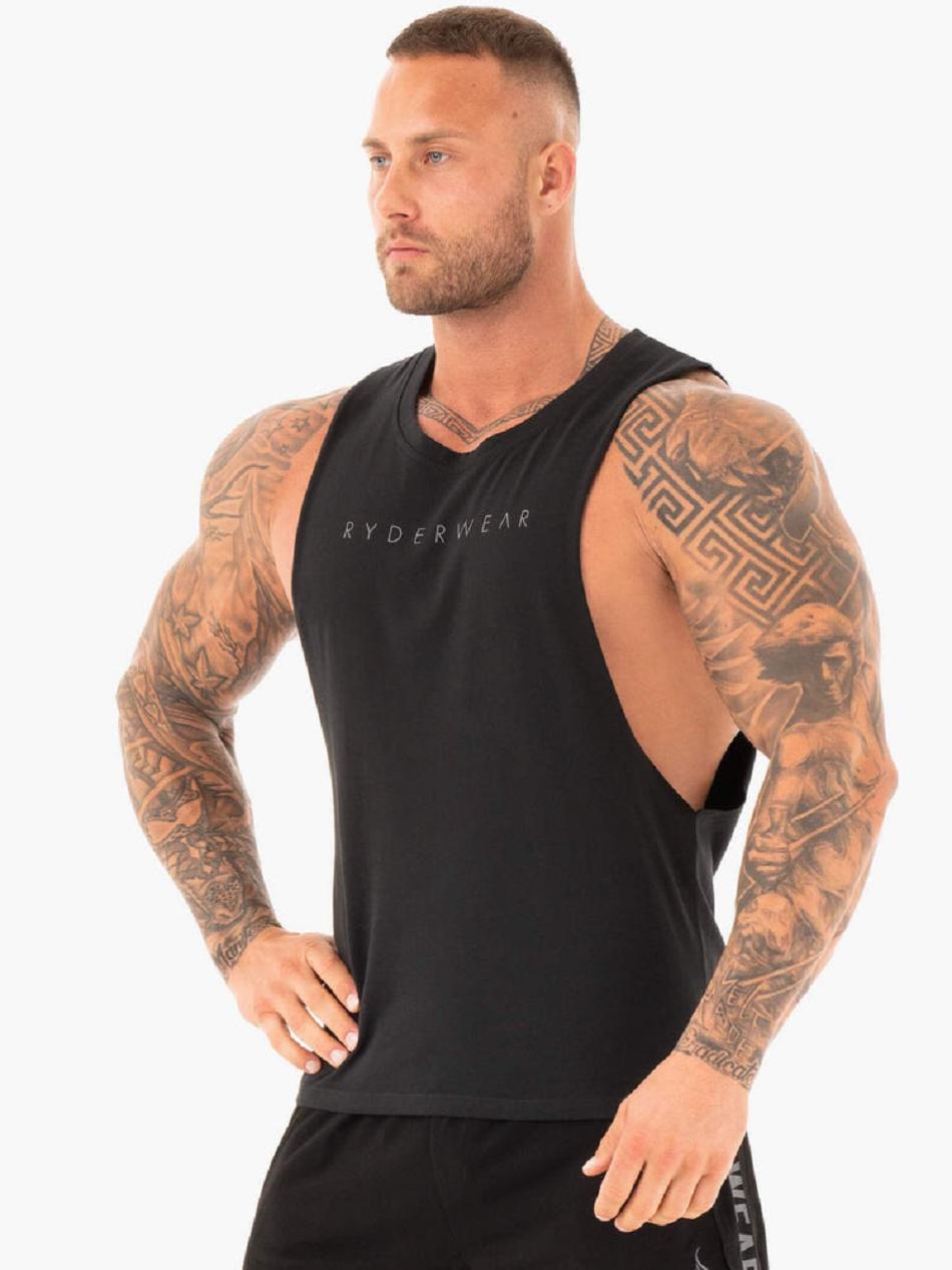 Black Men's Ryderwear Active Cotton Baller Tanks | 79RT72868