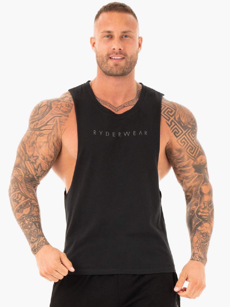 Black Men\'s Ryderwear Active Cotton Baller Tanks | 79RT72868