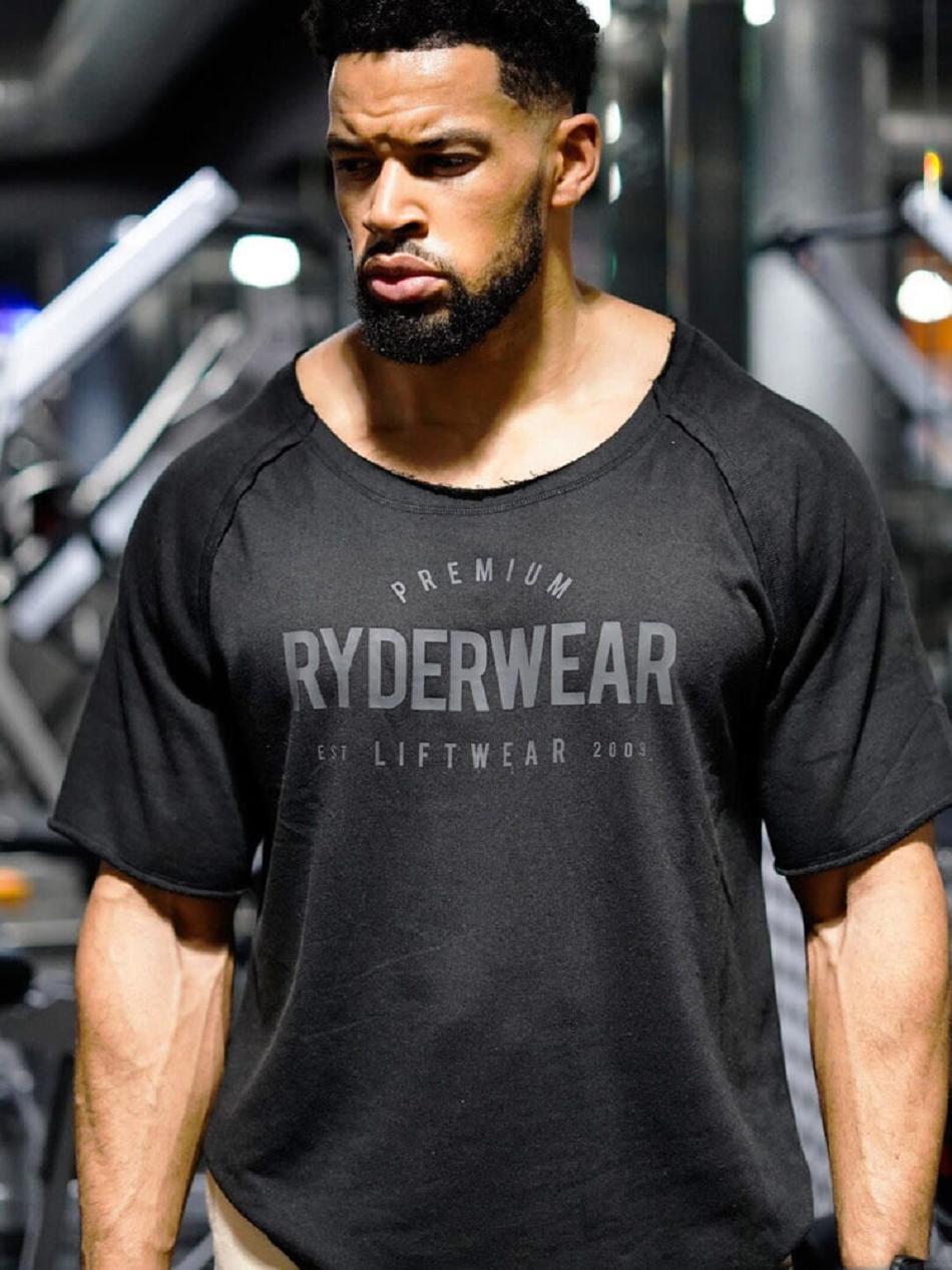 Black Men\'s Ryderwear Advance Fleece Rag Top T-shirt | 84RC66231