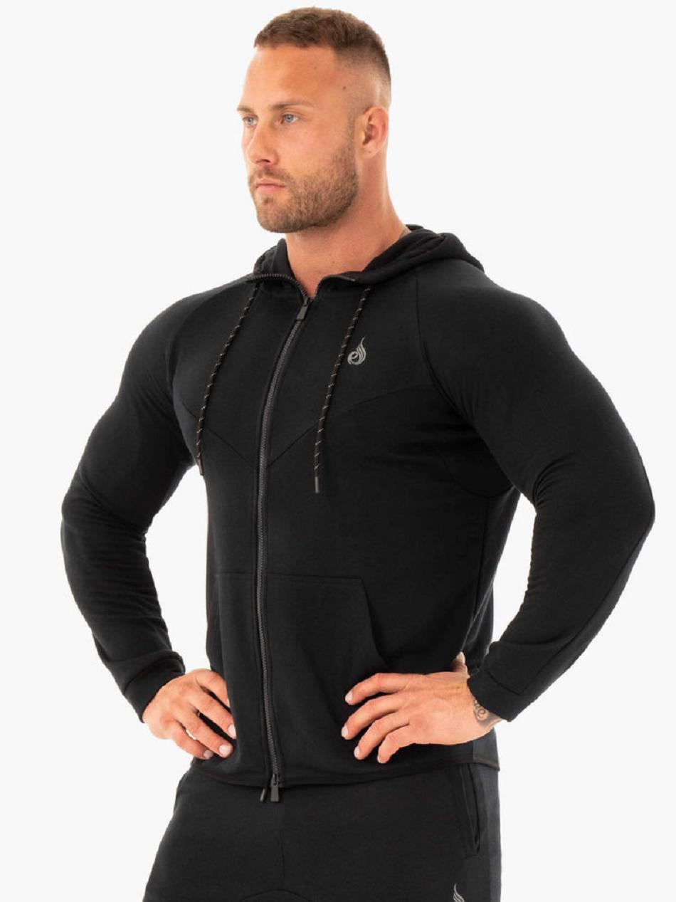 Black Men's Ryderwear Athletic Zip Up Hoodie | RFD52204