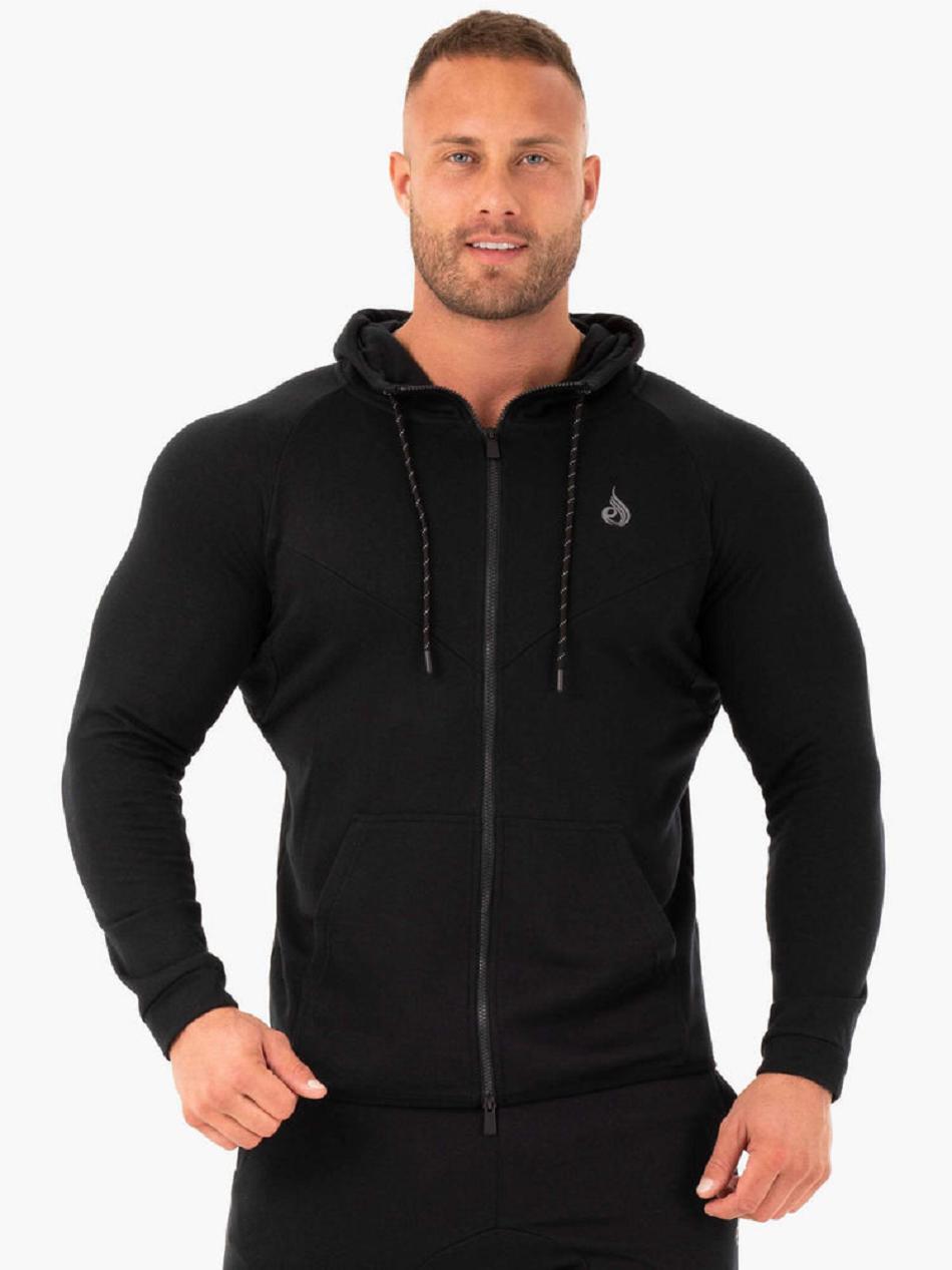 Black Men\'s Ryderwear Athletic Zip Up Hoodie | RFD52204