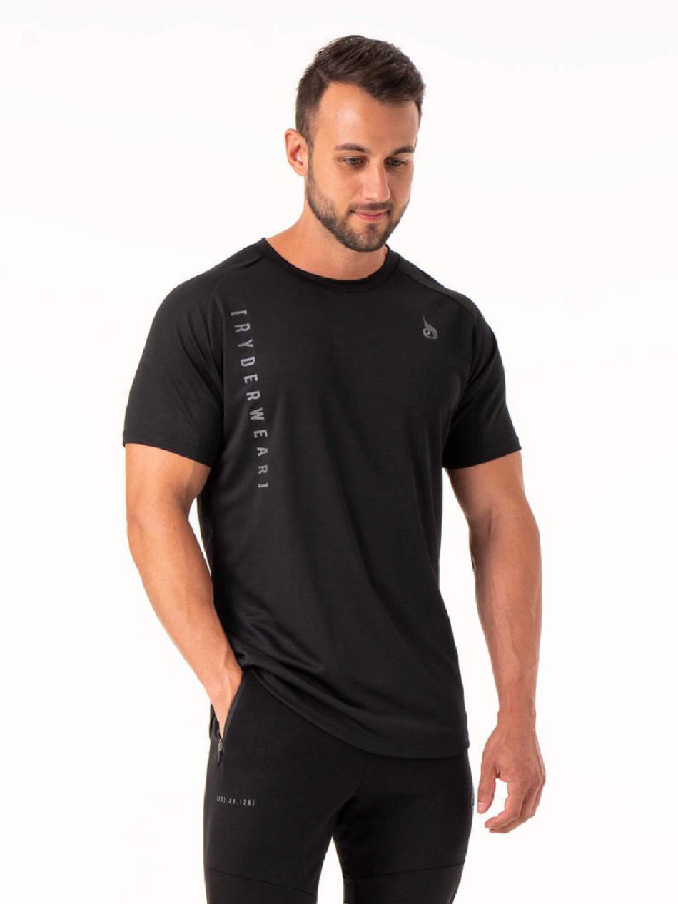 Black Men's Ryderwear Camo Tech Mesh T-Shirt Top | NG8467892