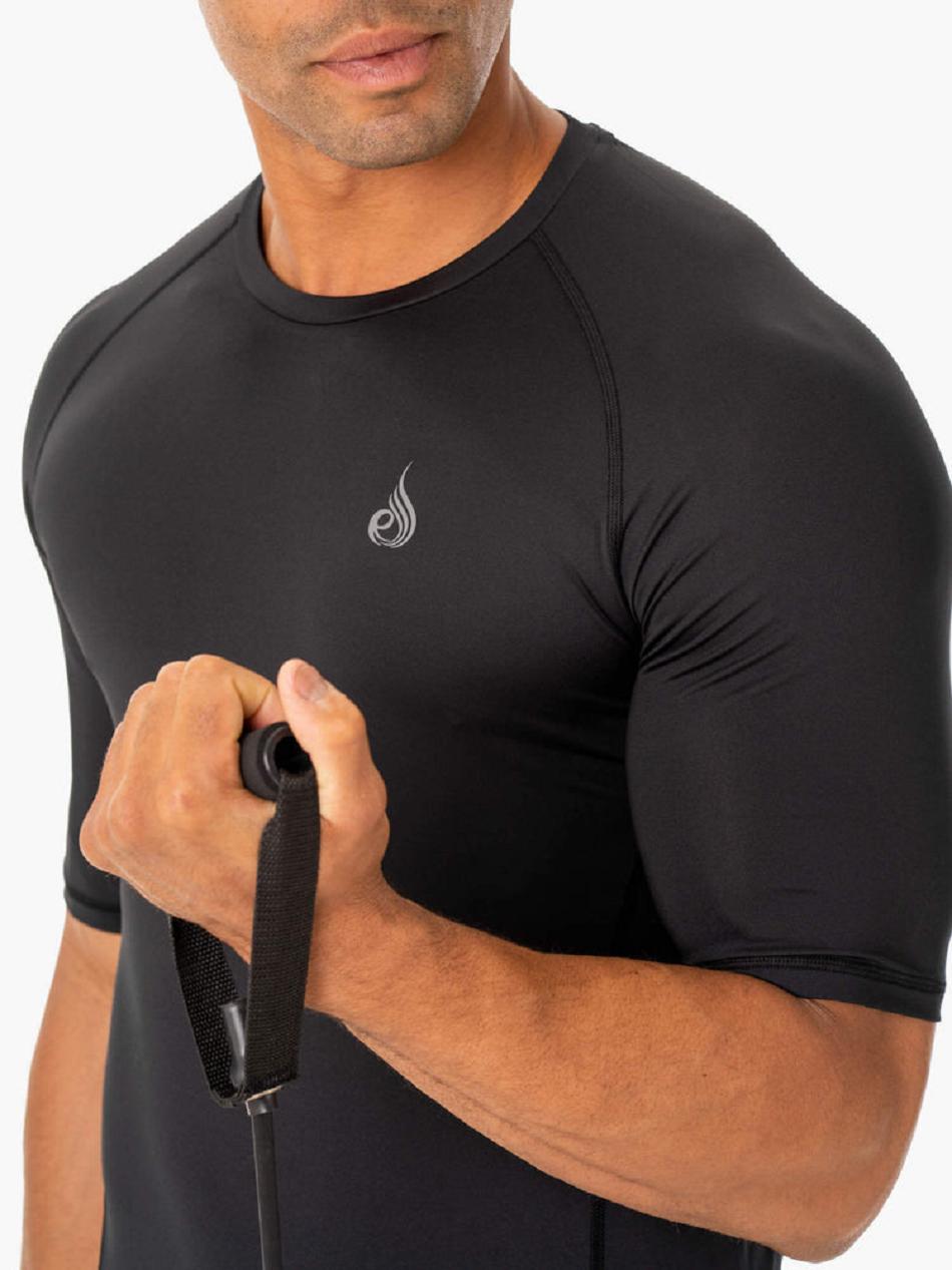 Black Men's Ryderwear Division Base Layer T-Shirt Top | 162DF34364