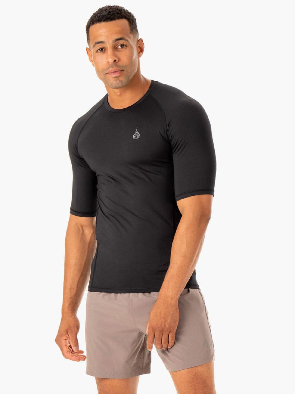 Black Men's Ryderwear Division Base Layer T-Shirt Top | 162DF34364