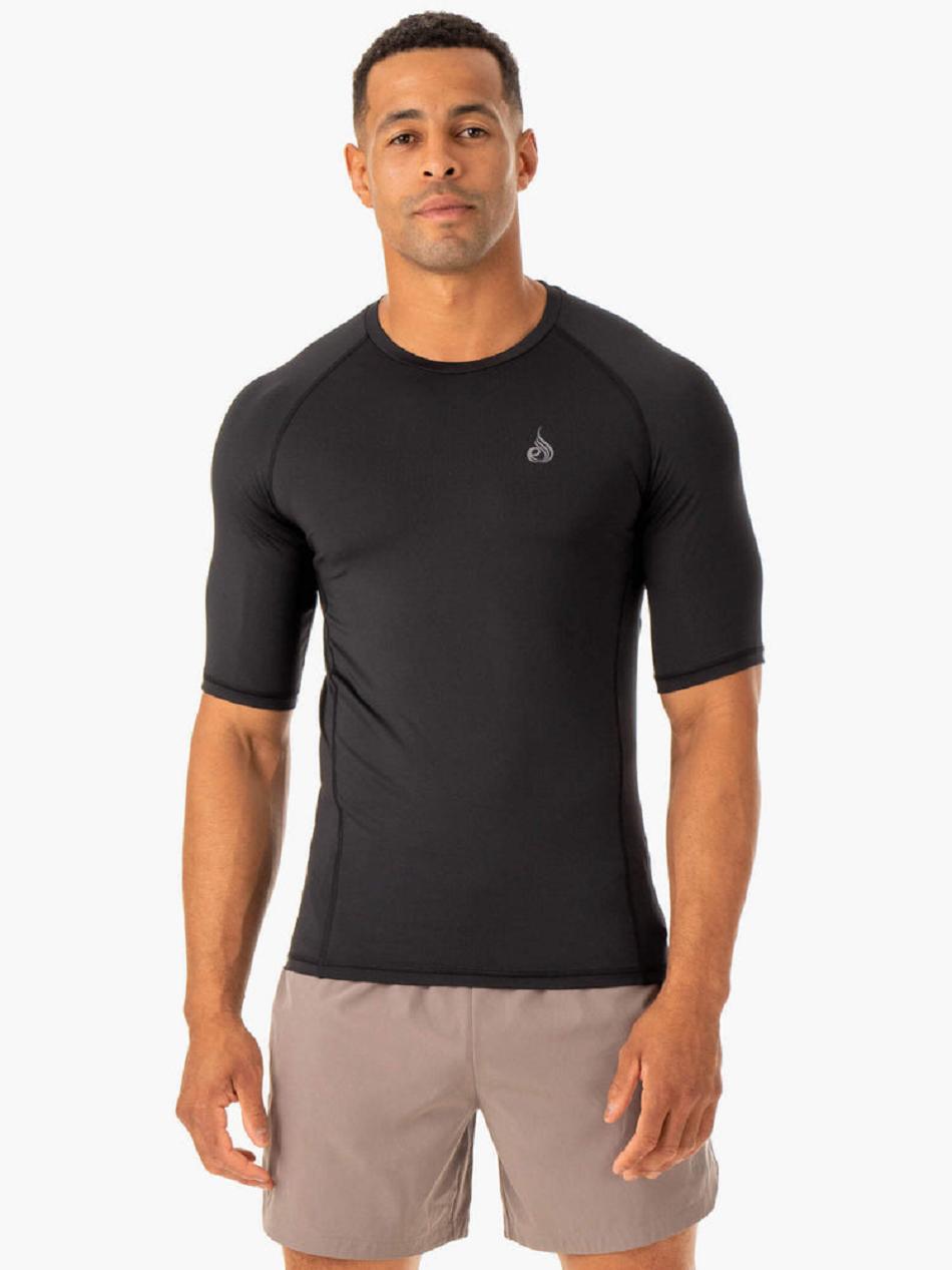 Black Men\'s Ryderwear Division Base Layer T-Shirt Top | 162DF34364