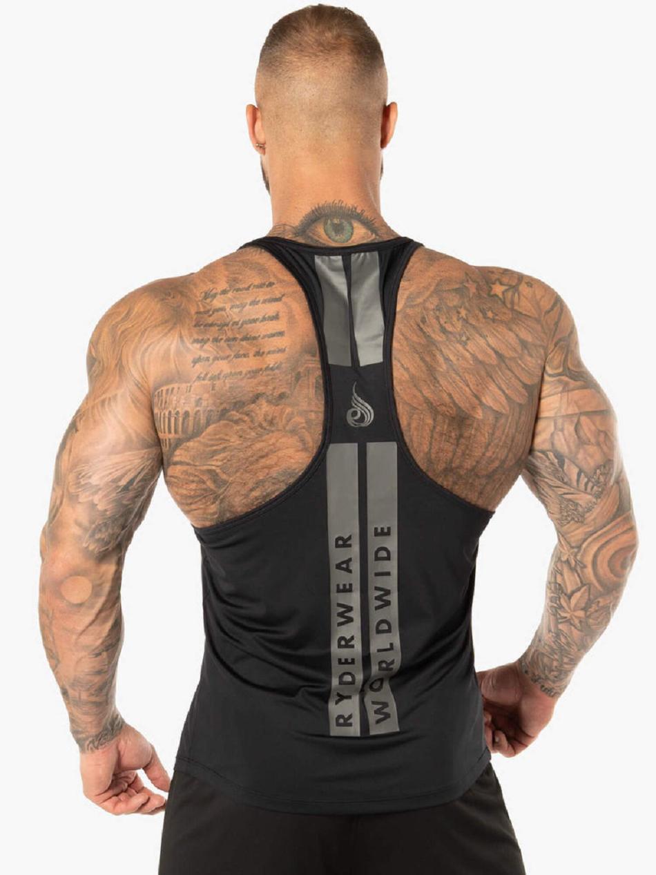 Black Men's Ryderwear Evo T-Back Stringer Tanks | MT7892423