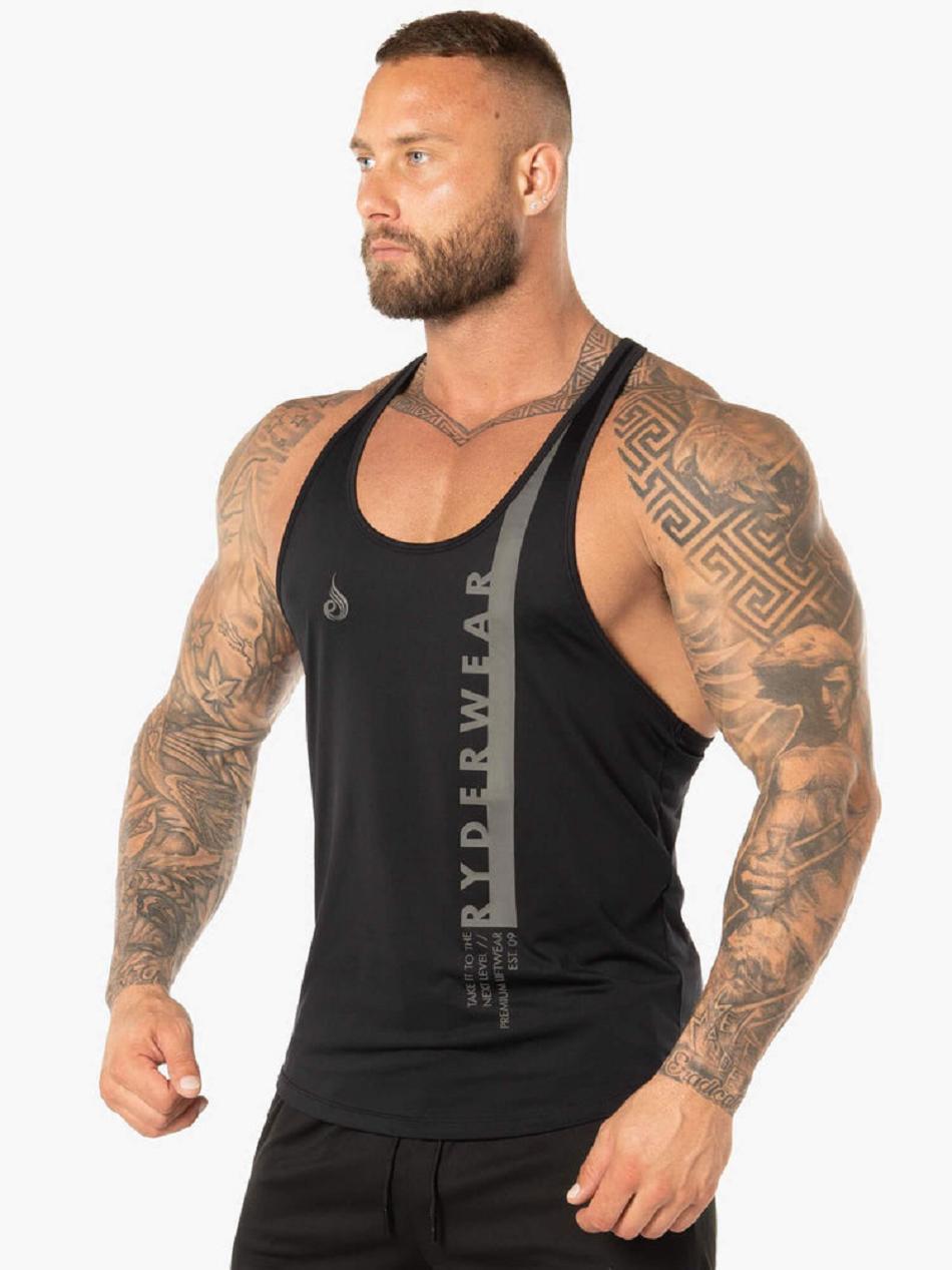 Black Men's Ryderwear Evo T-Back Stringer Tanks | MT7892423