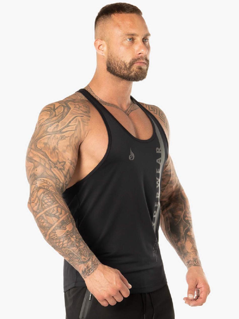 Black Men's Ryderwear Evo T-Back Stringer Tanks | MT7892423