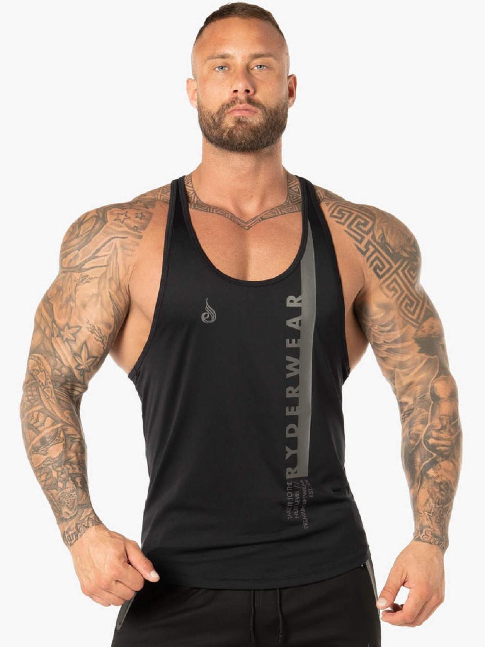 Black Men\'s Ryderwear Evo T-Back Stringer Tanks | MT7892423