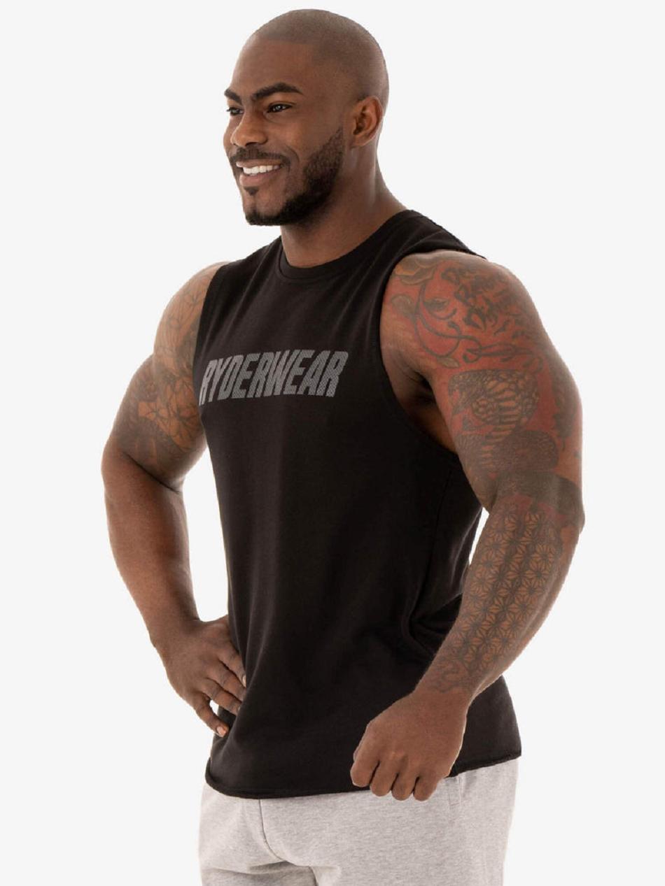 Black Men's Ryderwear Flex Fleece Tank Top | 148J57361