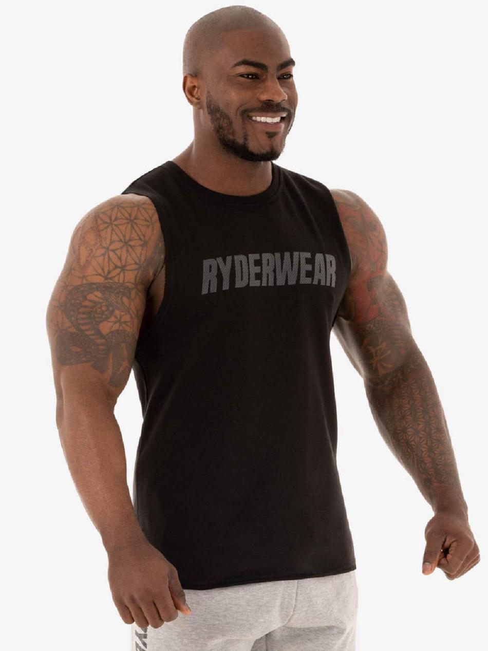 Black Men's Ryderwear Flex Fleece Tank Top | 148J57361