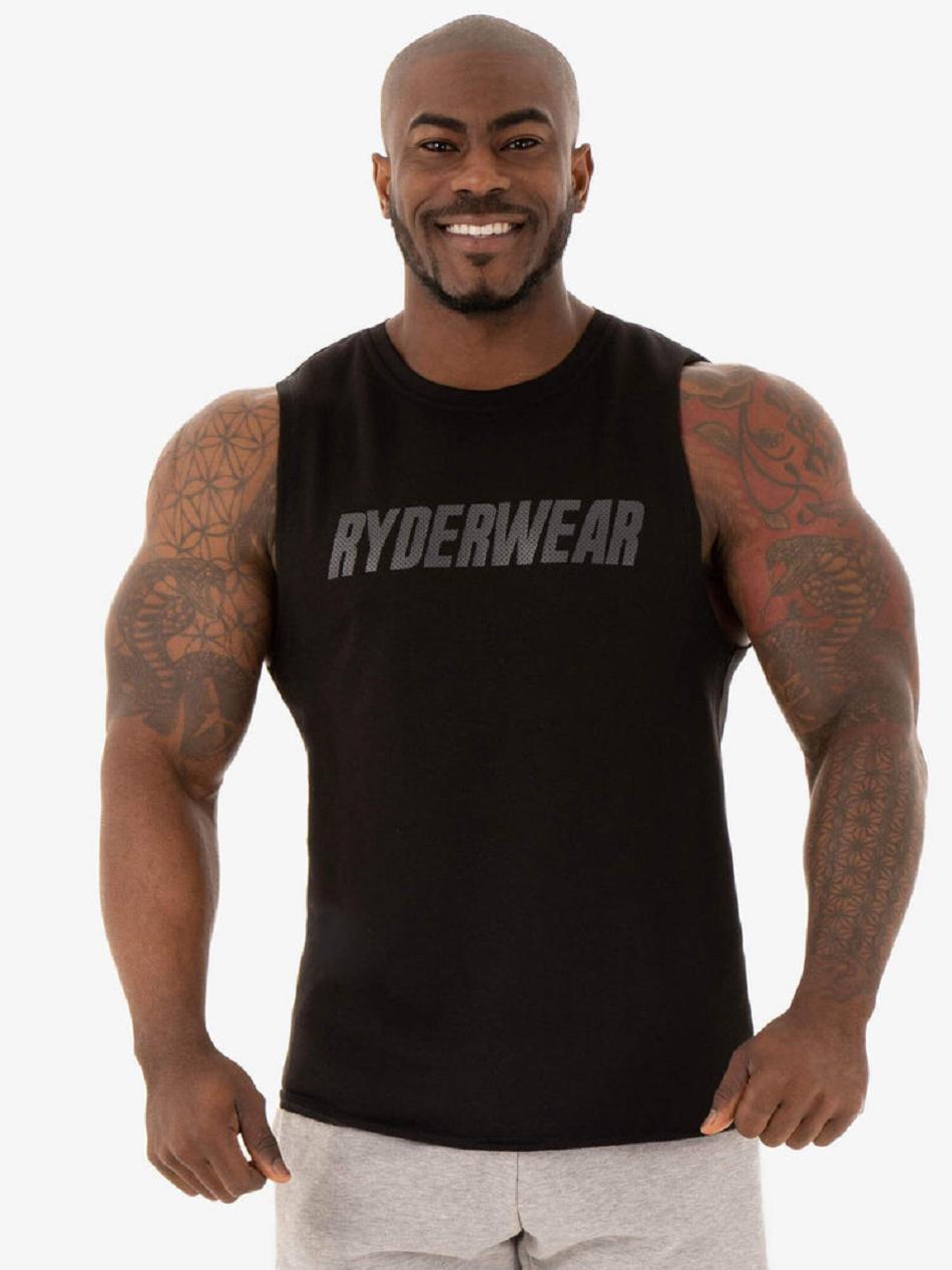 Black Men\'s Ryderwear Flex Fleece Tank Top | 148J57361