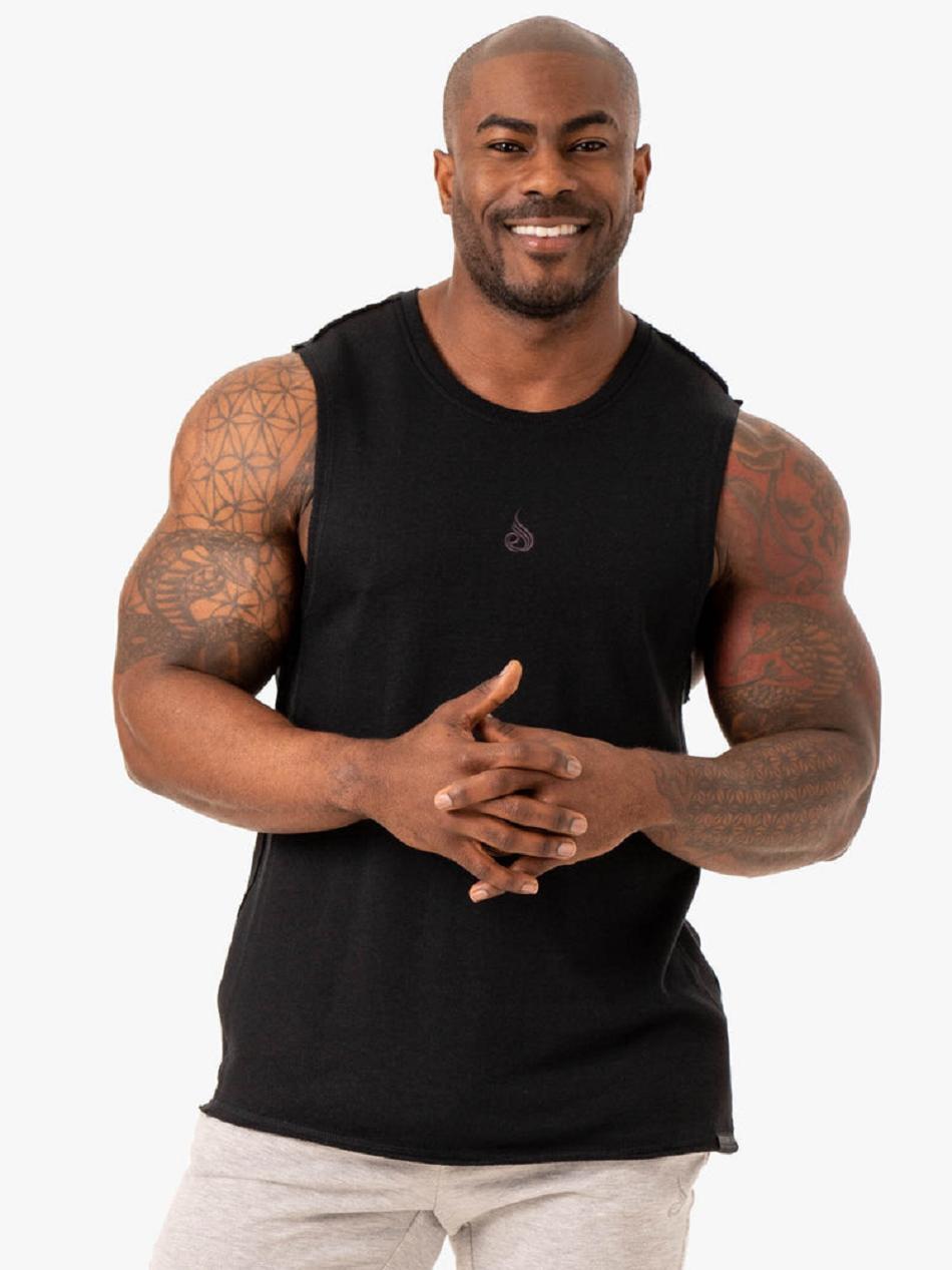 Black Men\'s Ryderwear Force Fleece Tank Top | 91HF17509