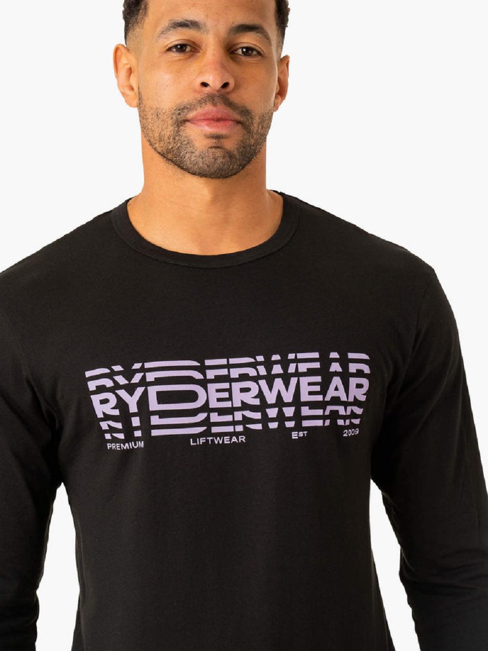 Black Men's Ryderwear Graphic Long Sleeve T-shirt | 86SB55499