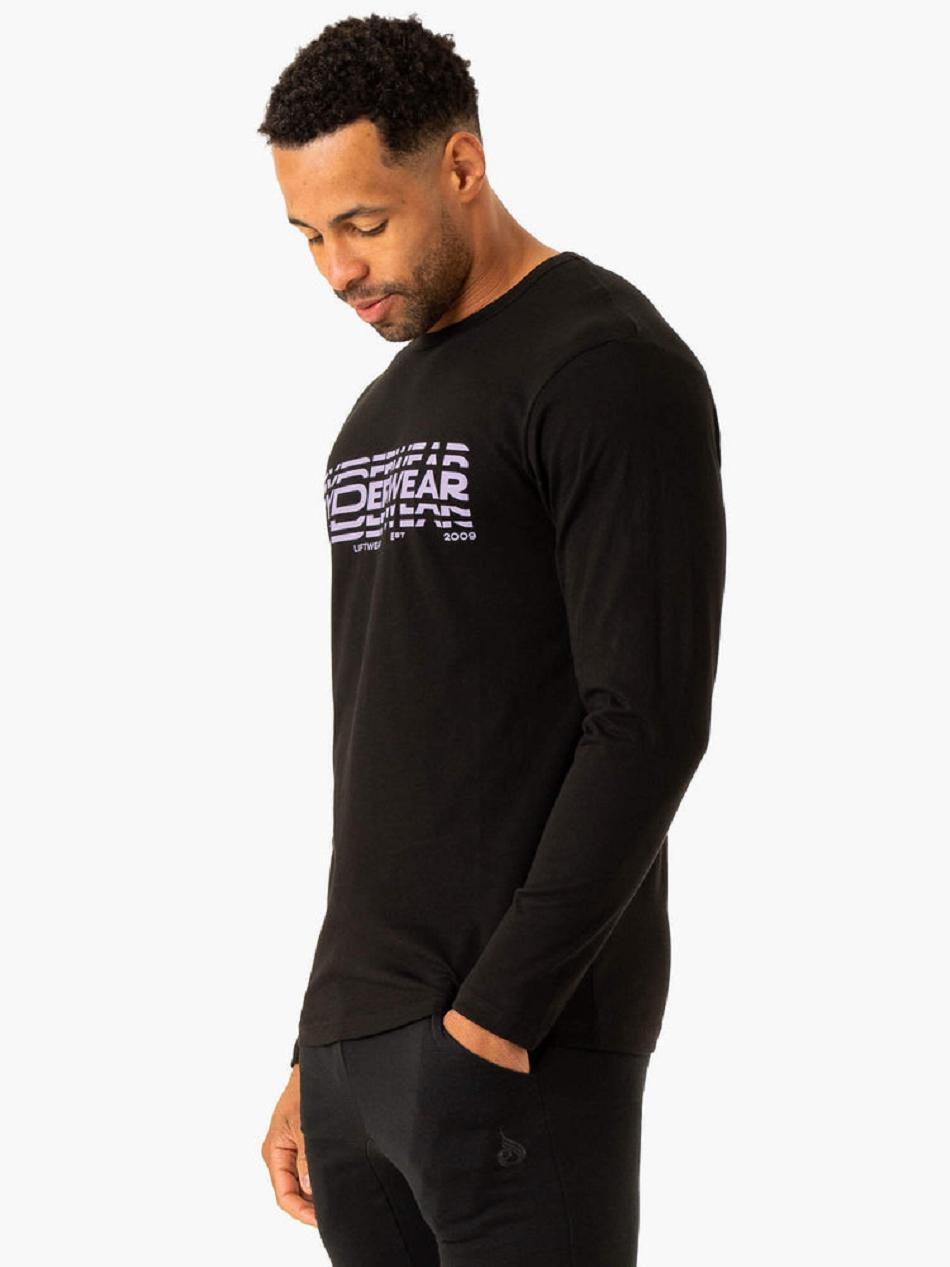 Black Men's Ryderwear Graphic Long Sleeve T-shirt | 86SB55499