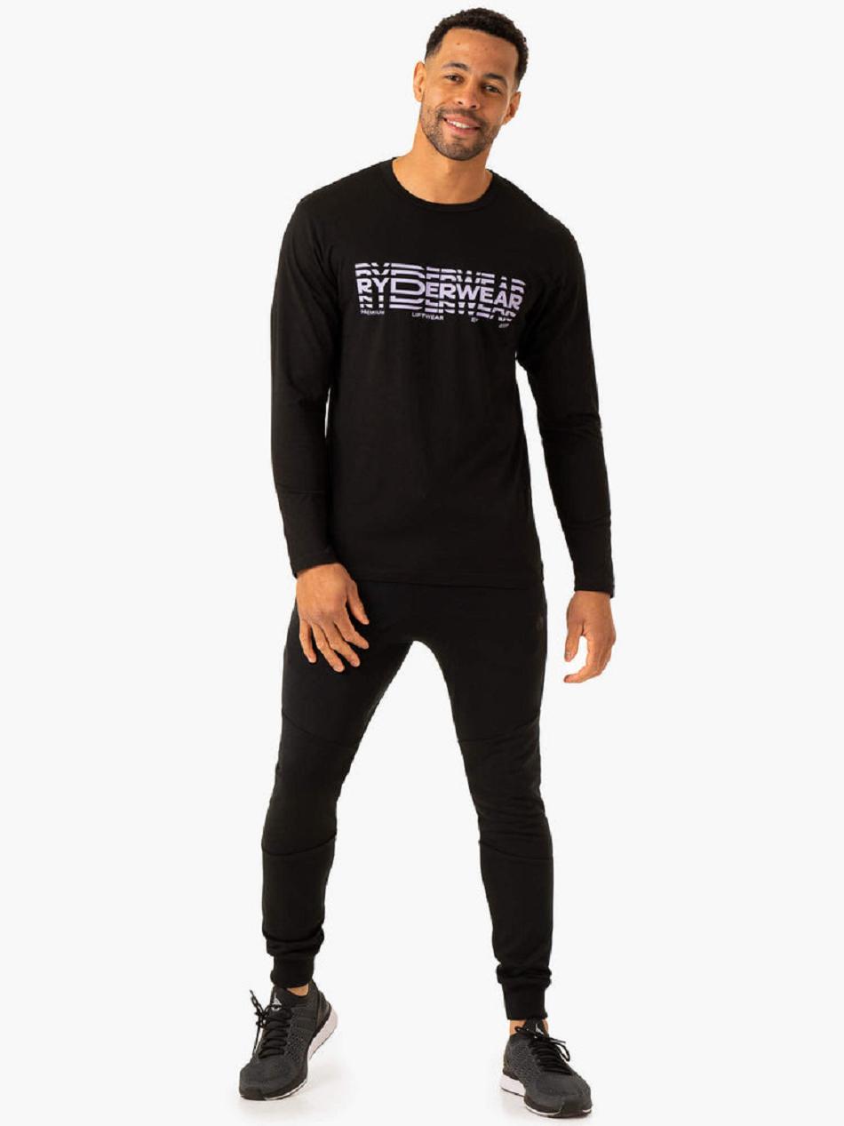 Black Men's Ryderwear Graphic Long Sleeve T-shirt | 86SB55499