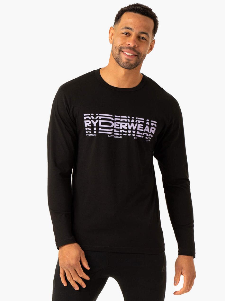 Black Men\'s Ryderwear Graphic Long Sleeve T-shirt | 86SB55499