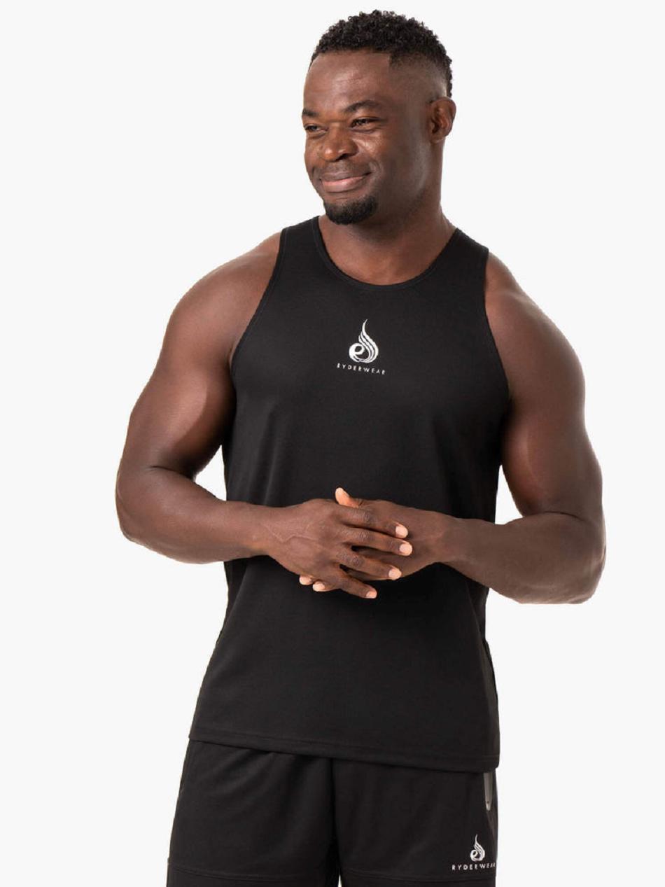 Black Men\'s Ryderwear Heighten Mesh Regular Tank Top | 138Y21479