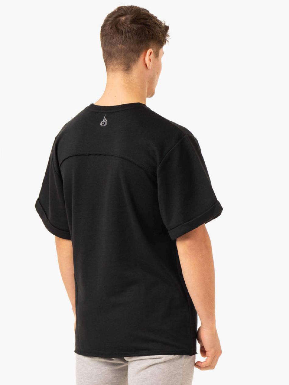 Black Men's Ryderwear Pursuit Oversized Fleece T-Shirt Top | 182F77562