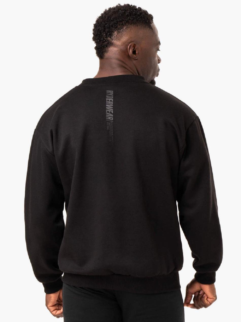 Black Men's Ryderwear Reset Fleece Crew Neck Top | 91GA86809