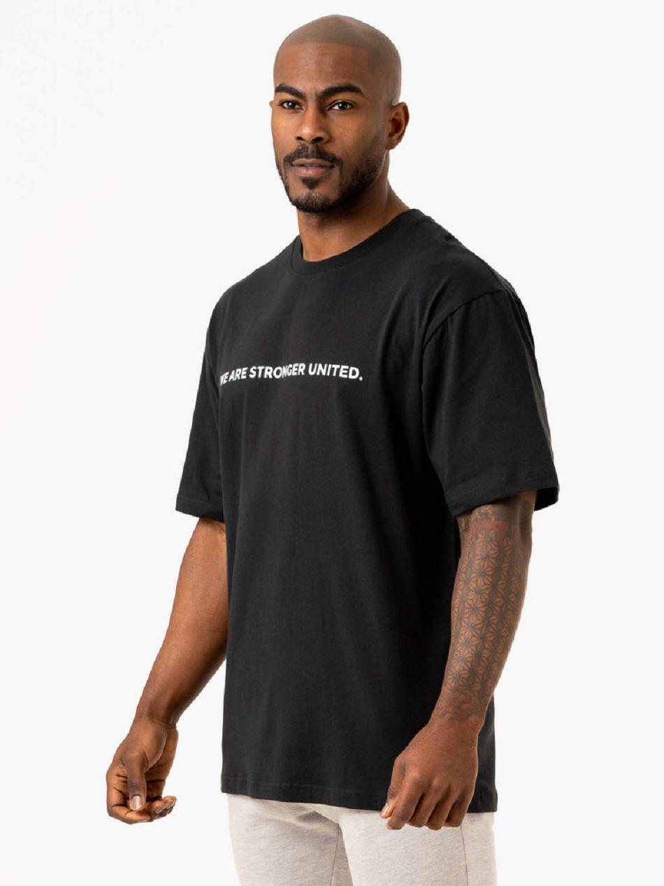 Black Men's Ryderwear Stronger United Oversized T-Shirt Top | 140T78903