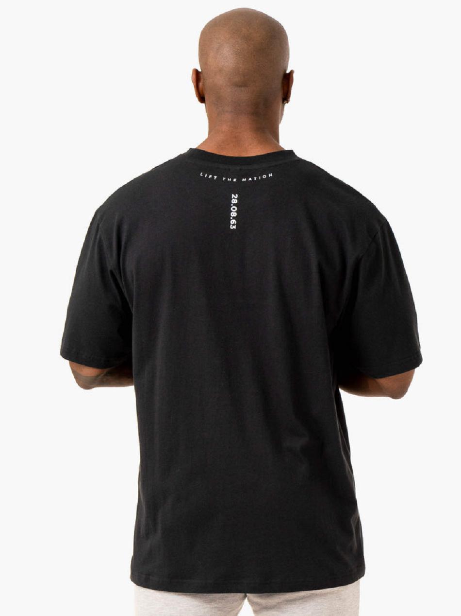 Black Men's Ryderwear Stronger United Oversized T-Shirt Top | 140T78903