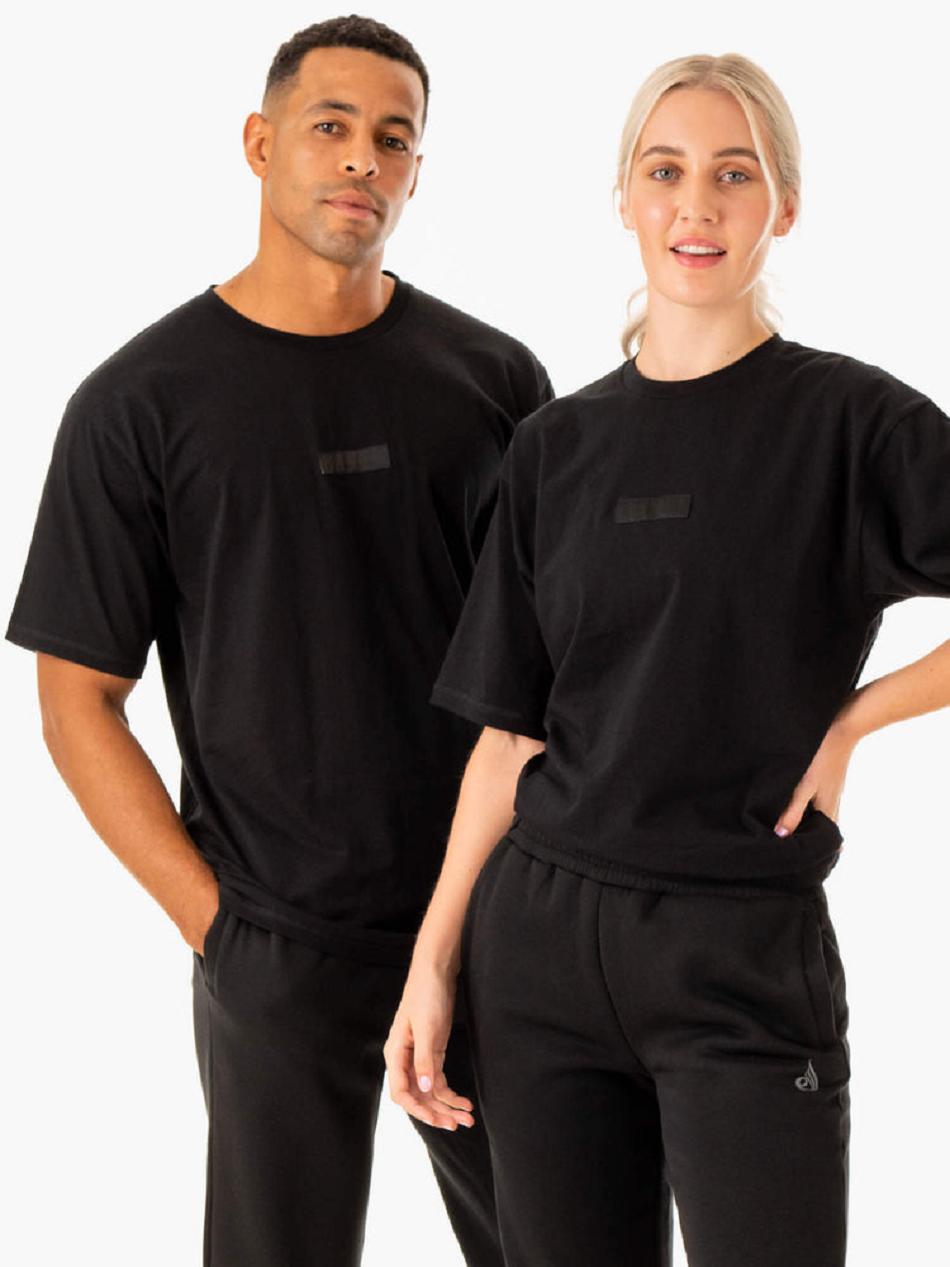 Black Men's Ryderwear Unisex Oversized T-Shirt Active Lounge | RFD36259