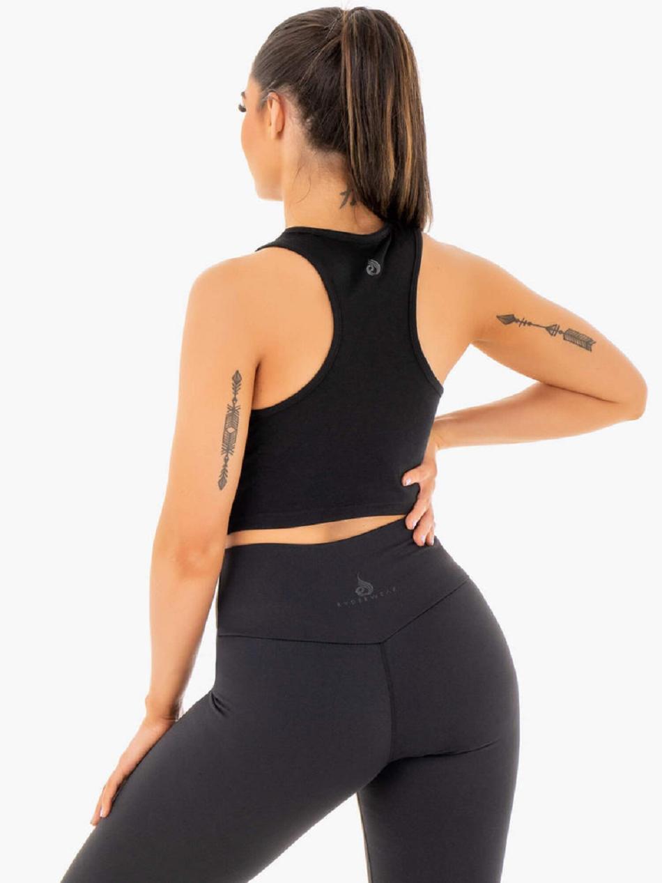 Black Women's Ryderwear Adapt Twist Cropped Tank Top | 59FV65047