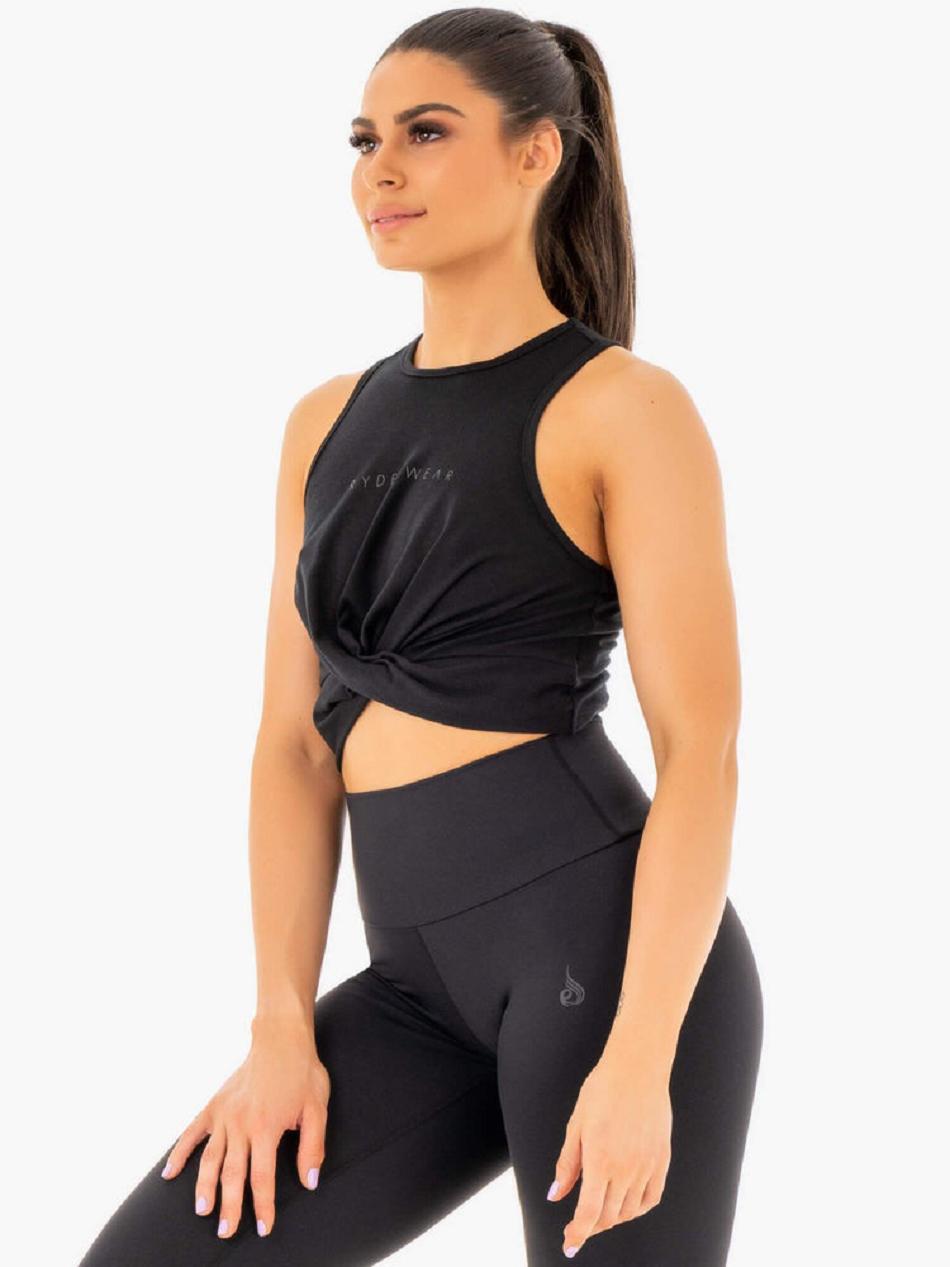 Black Women's Ryderwear Adapt Twist Cropped Tank Top | 59FV65047