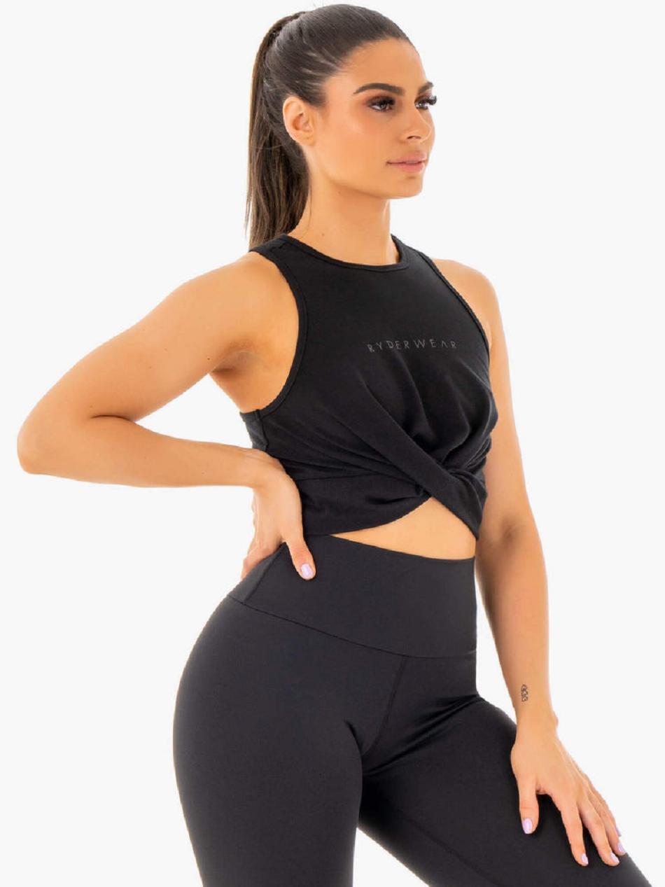 Black Women's Ryderwear Adapt Twist Cropped Tank Top | 59FV65047