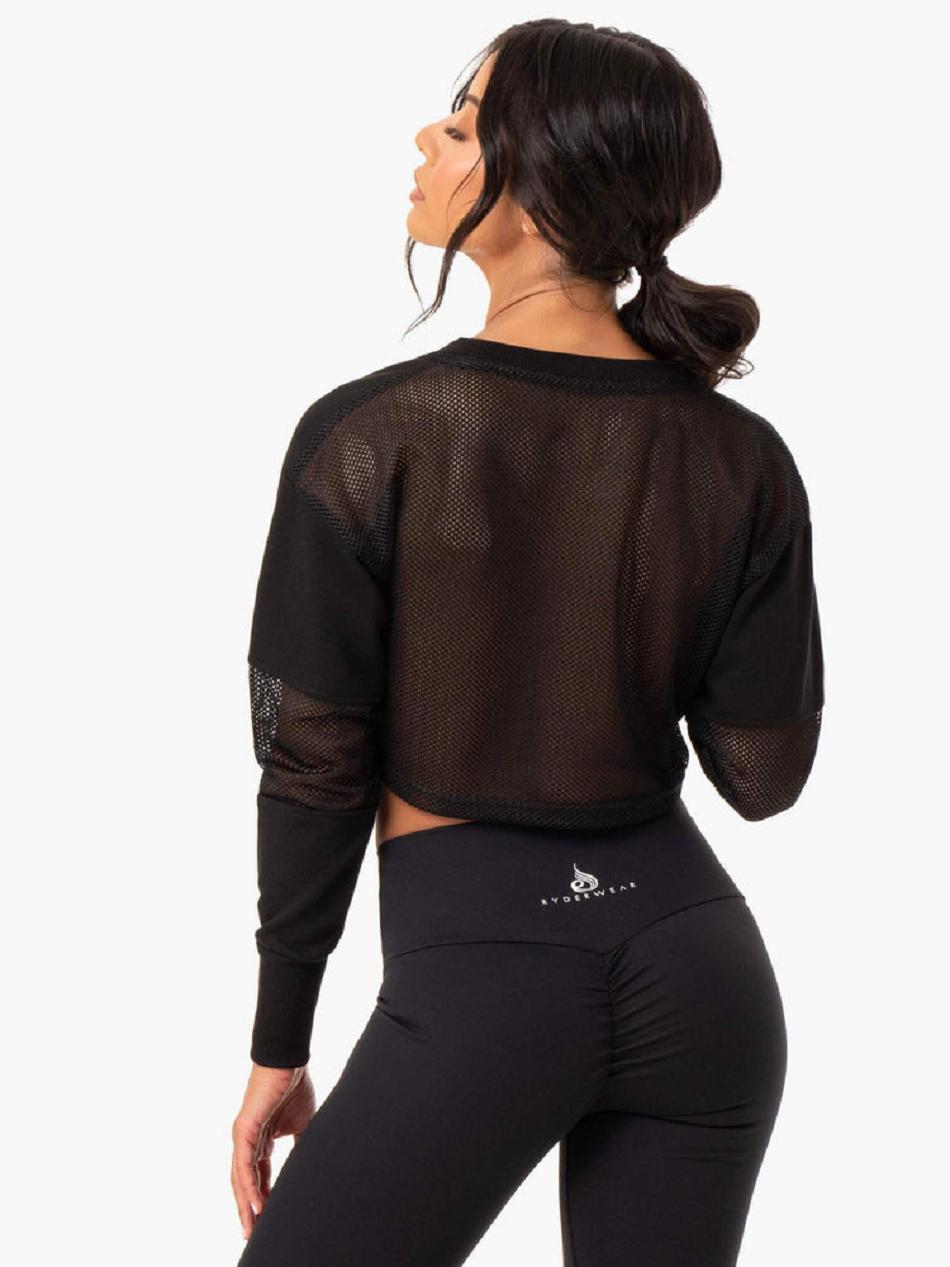 Black Women's Ryderwear Amazon Mesh Cropped Sweaters | 121T15900