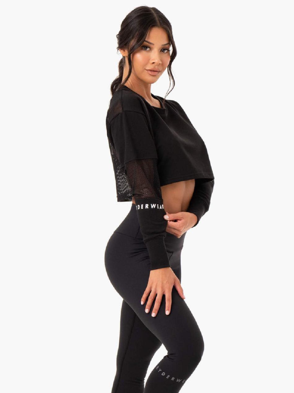 Black Women's Ryderwear Amazon Mesh Cropped Sweaters | 121T15900