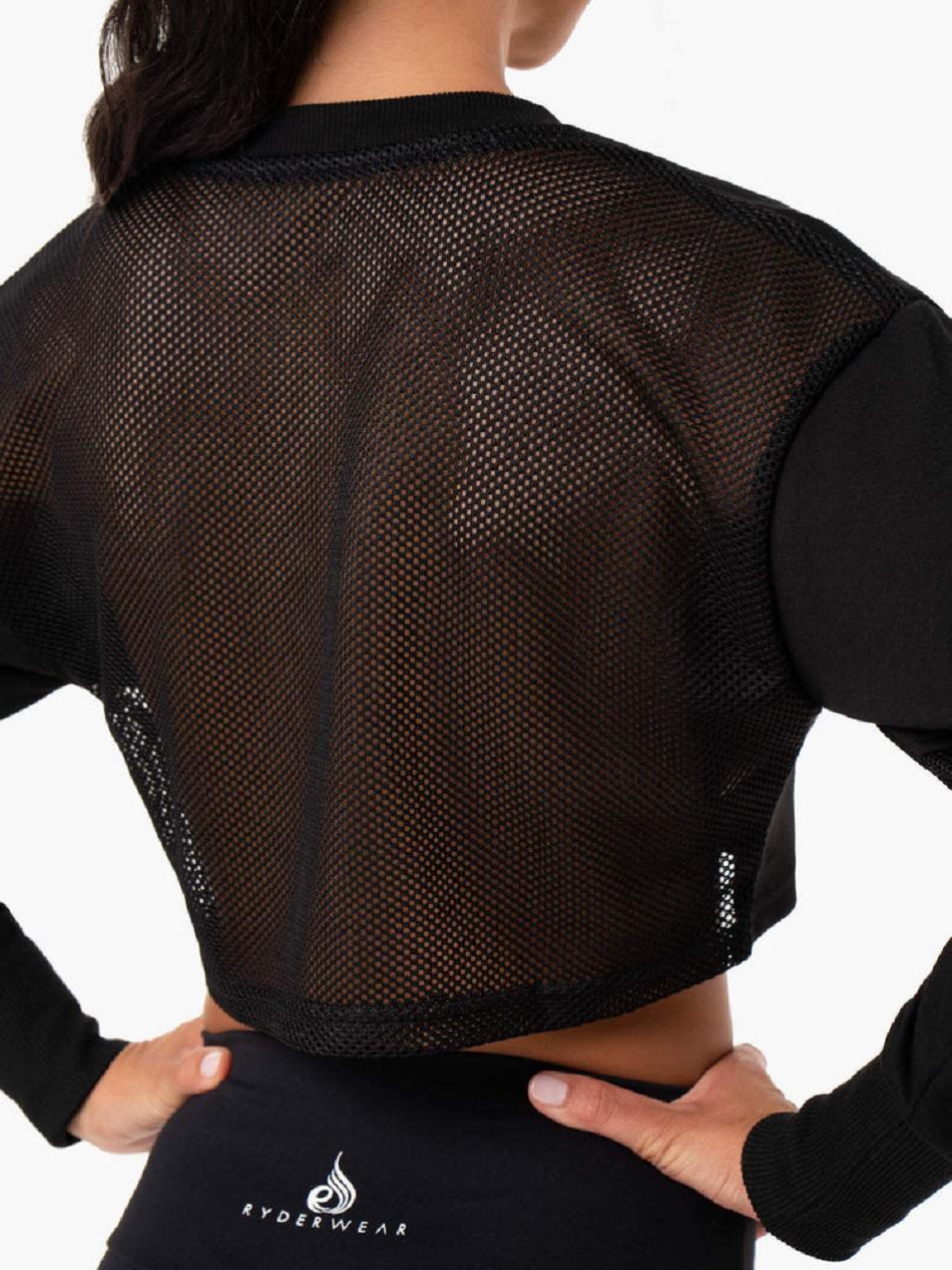 Black Women's Ryderwear Amazon Mesh Cropped Sweaters | 121T15900