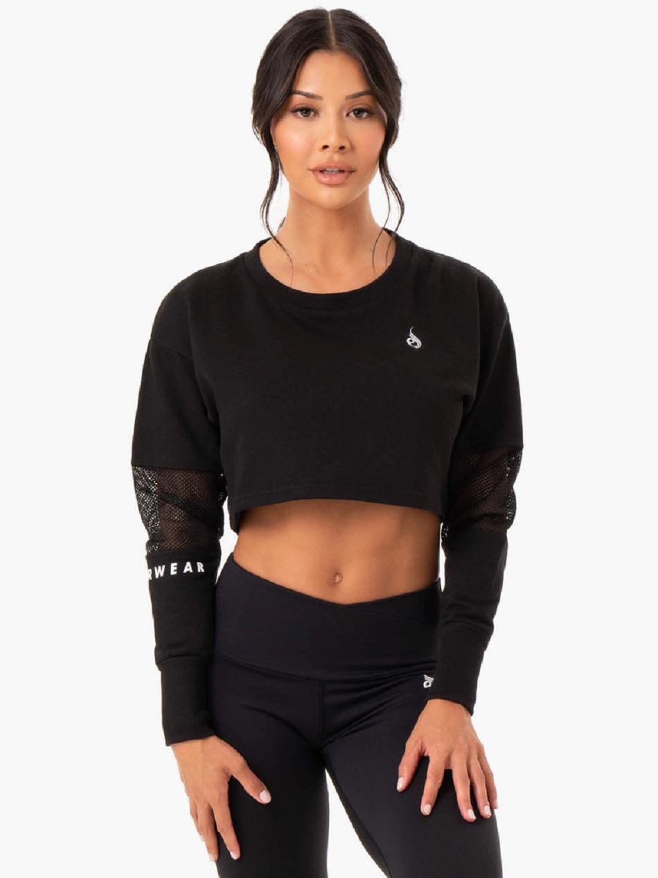 Black Women\'s Ryderwear Amazon Mesh Cropped Sweaters | 121T15900