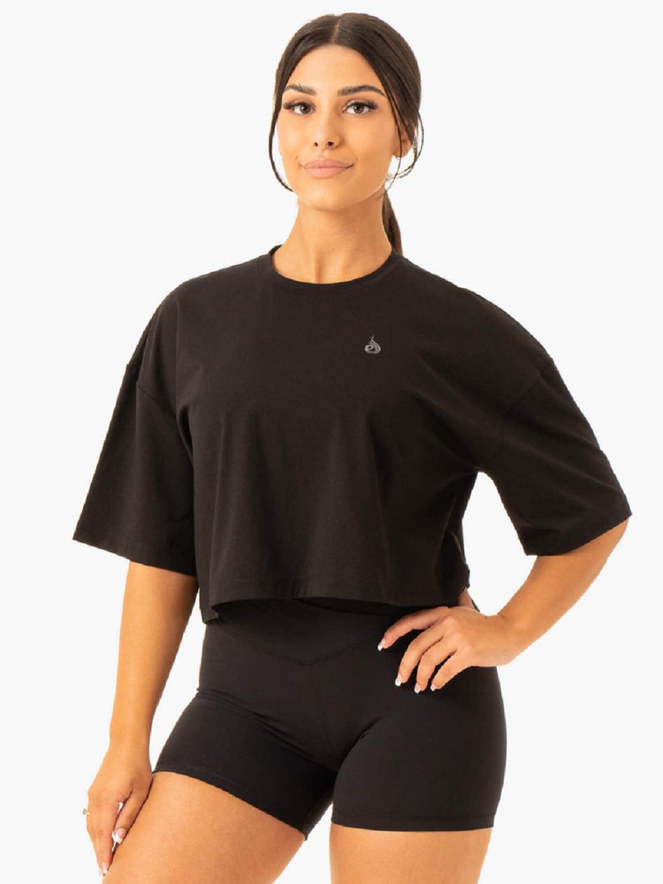 Black Women\'s Ryderwear Balance Oversized Tee Active Lounge | MNG64155