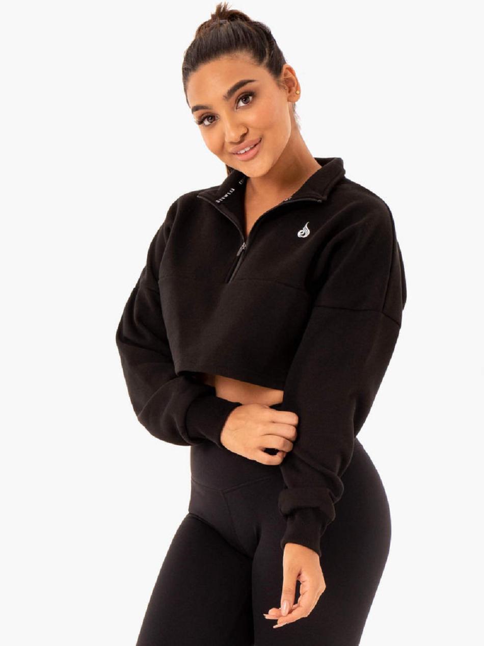 Black Women's Ryderwear Base Half Zip Jumper Top | FG5917135