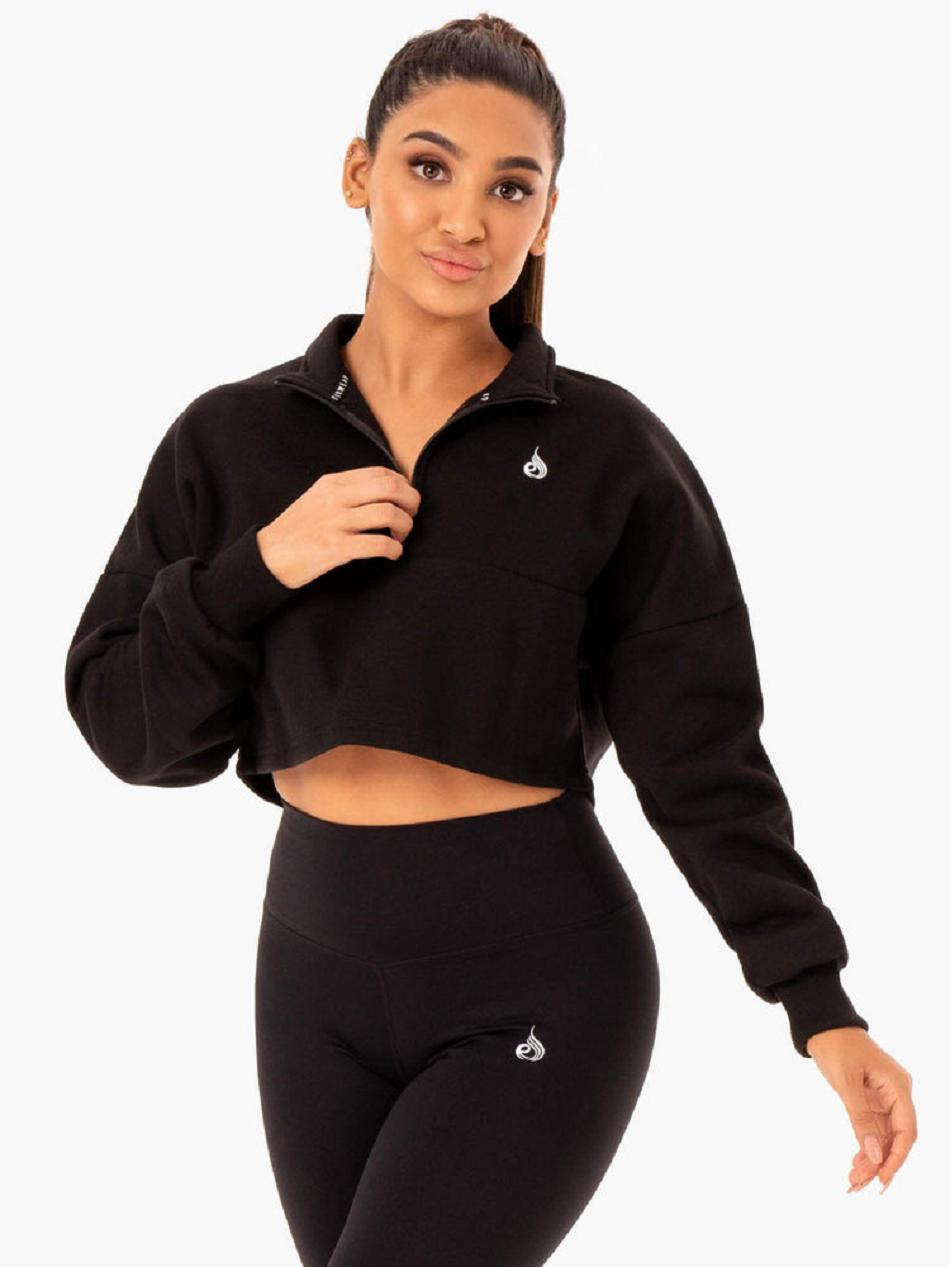 Black Women\'s Ryderwear Base Half Zip Jumper Top | FG5917135