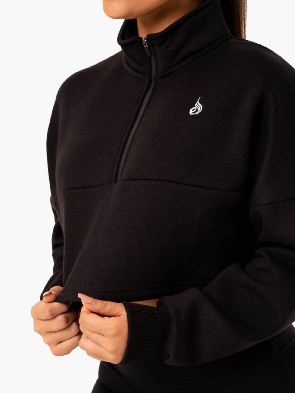 Black Women's Ryderwear Base Half Zip Jumper Hoodie | G2T55955