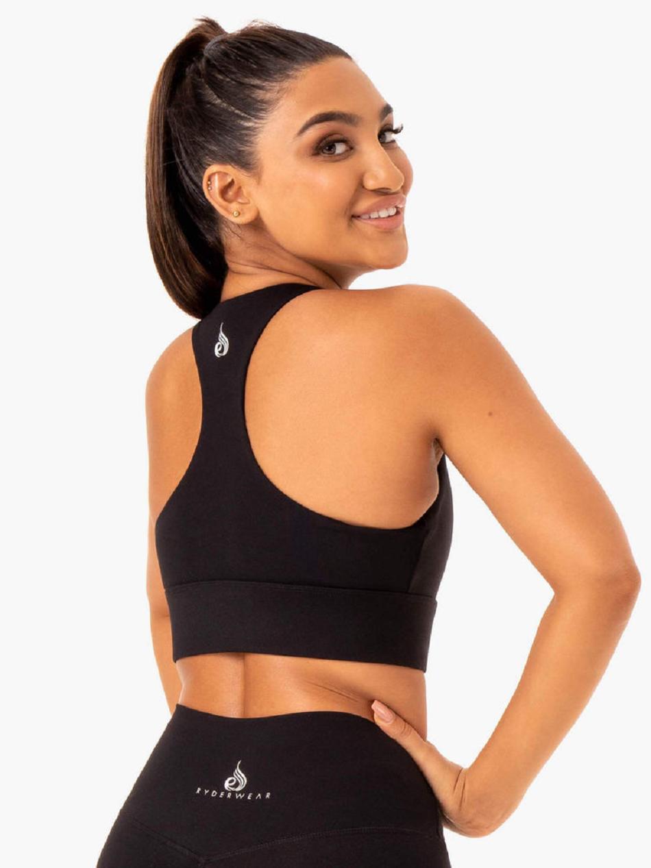 Black Women's Ryderwear Base Racer Back Sports Bras | MT5692188