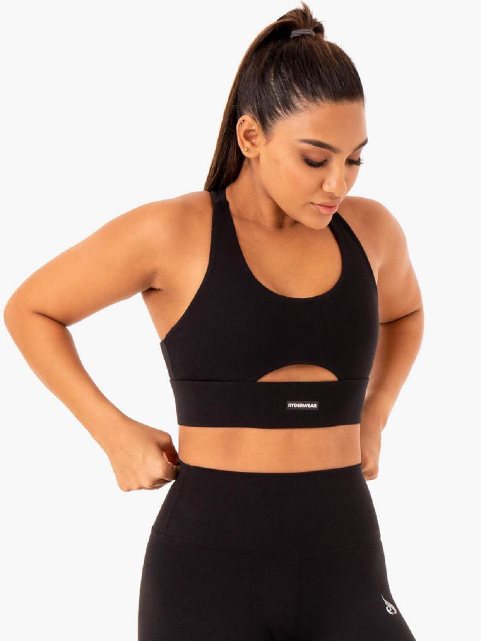 Black Women's Ryderwear Base Racer Back Sports Bras | MT5692188