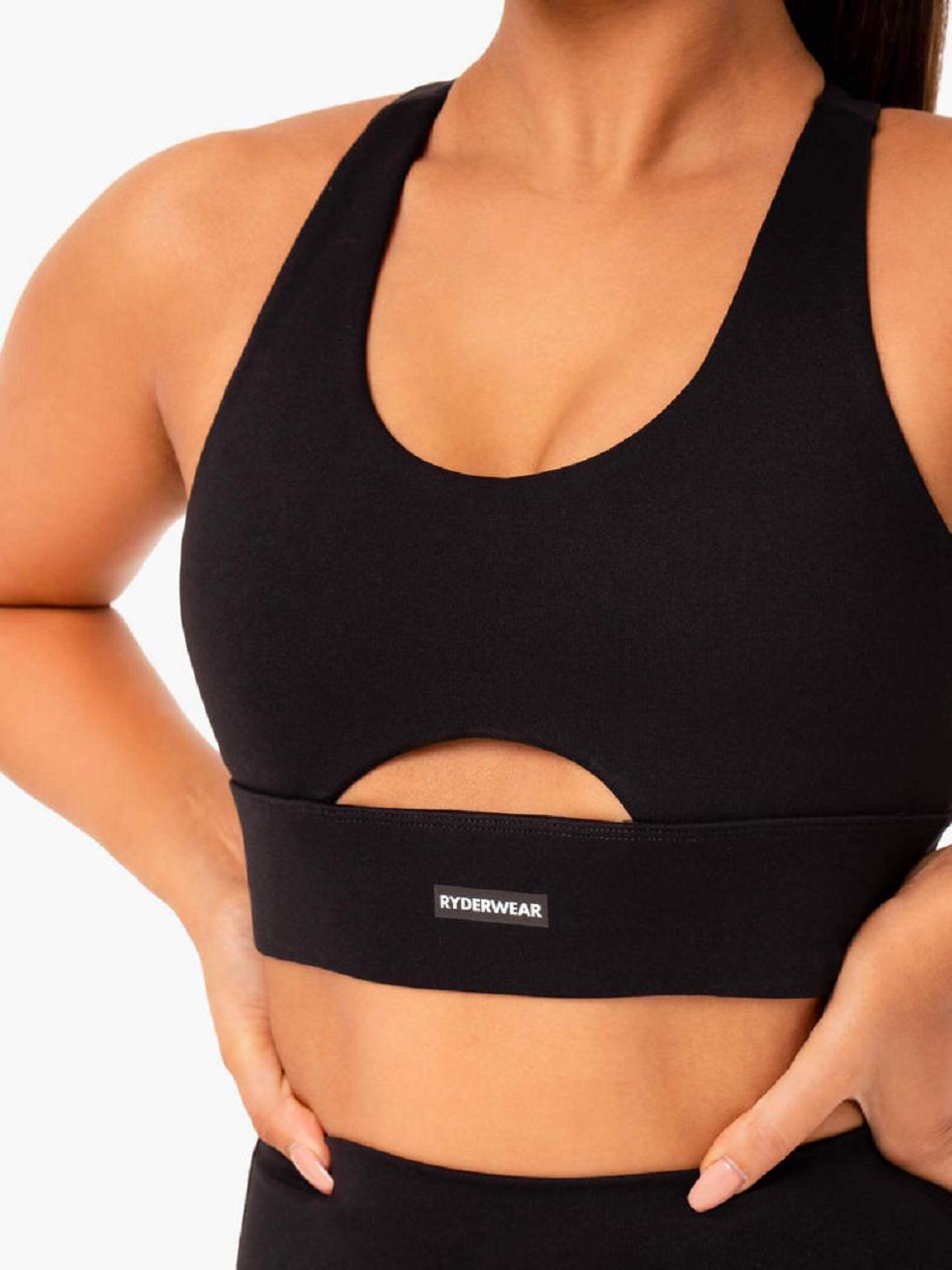 Black Women's Ryderwear Base Racer Back Sports Bras | MT5692188