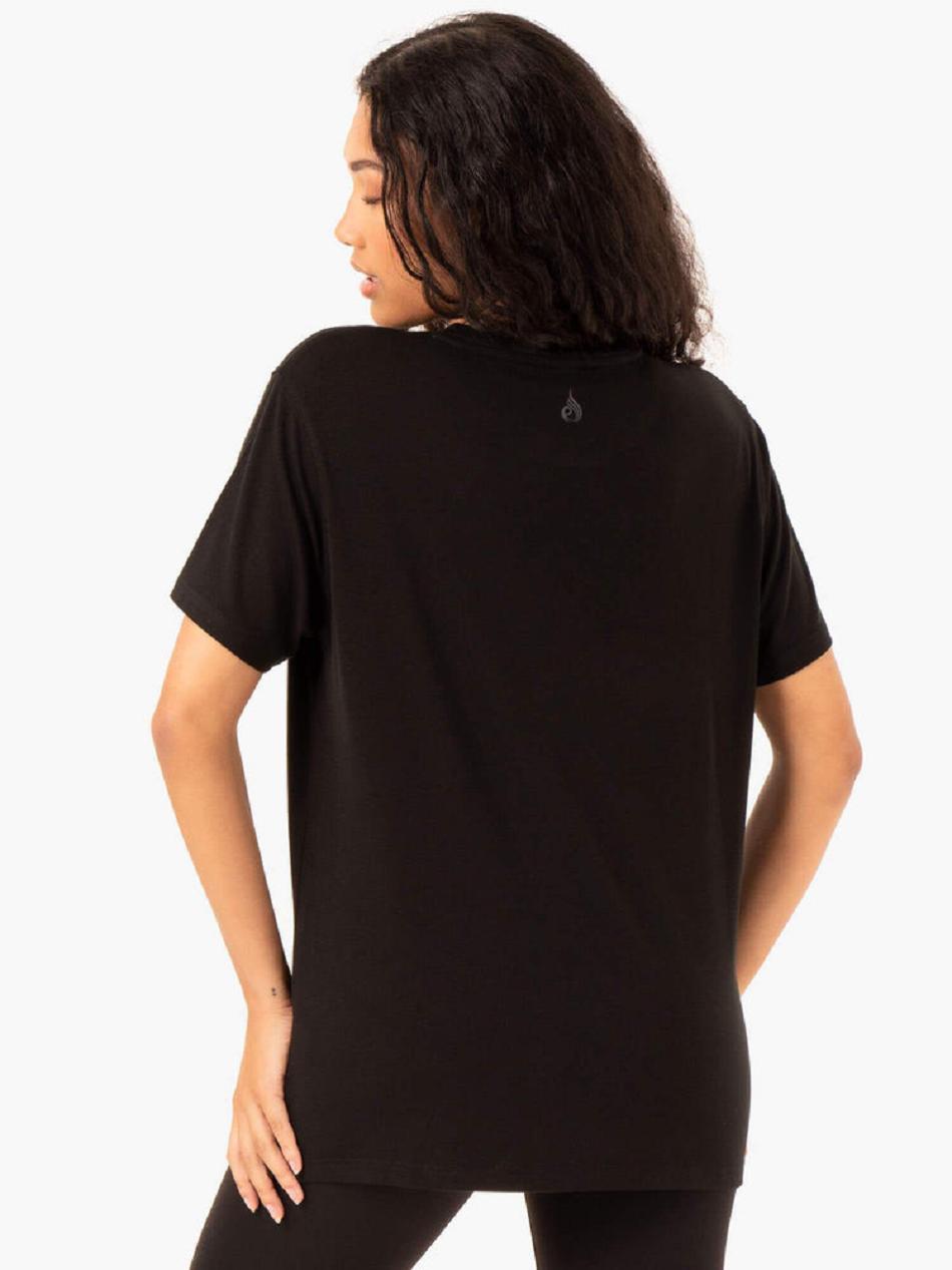 Black Women's Ryderwear Boyfriend Longline T-Shirt Top | GB6030914