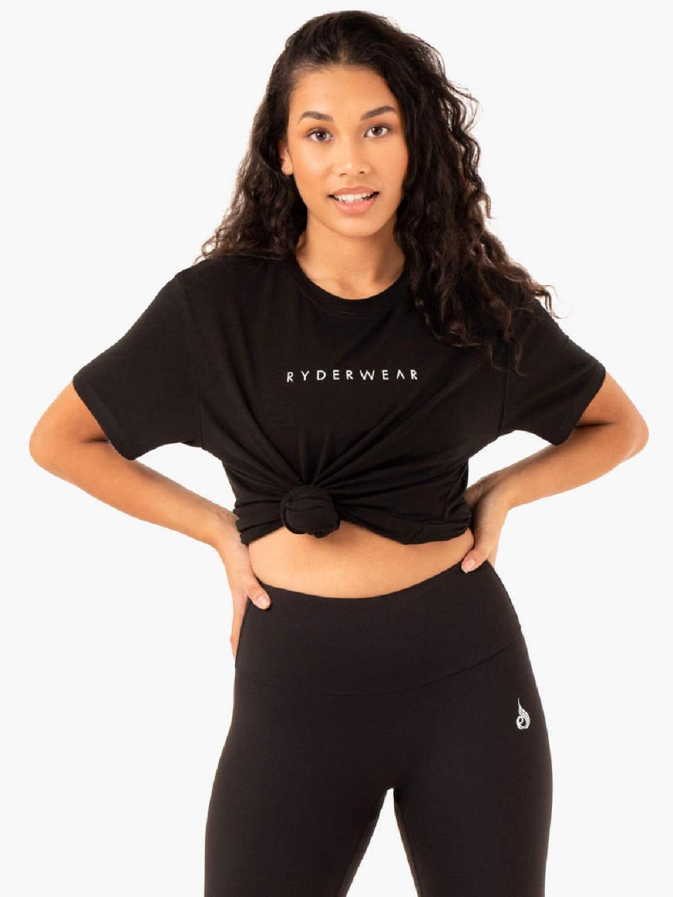 Black Women's Ryderwear Boyfriend Longline T-Shirt Top | GB6030914