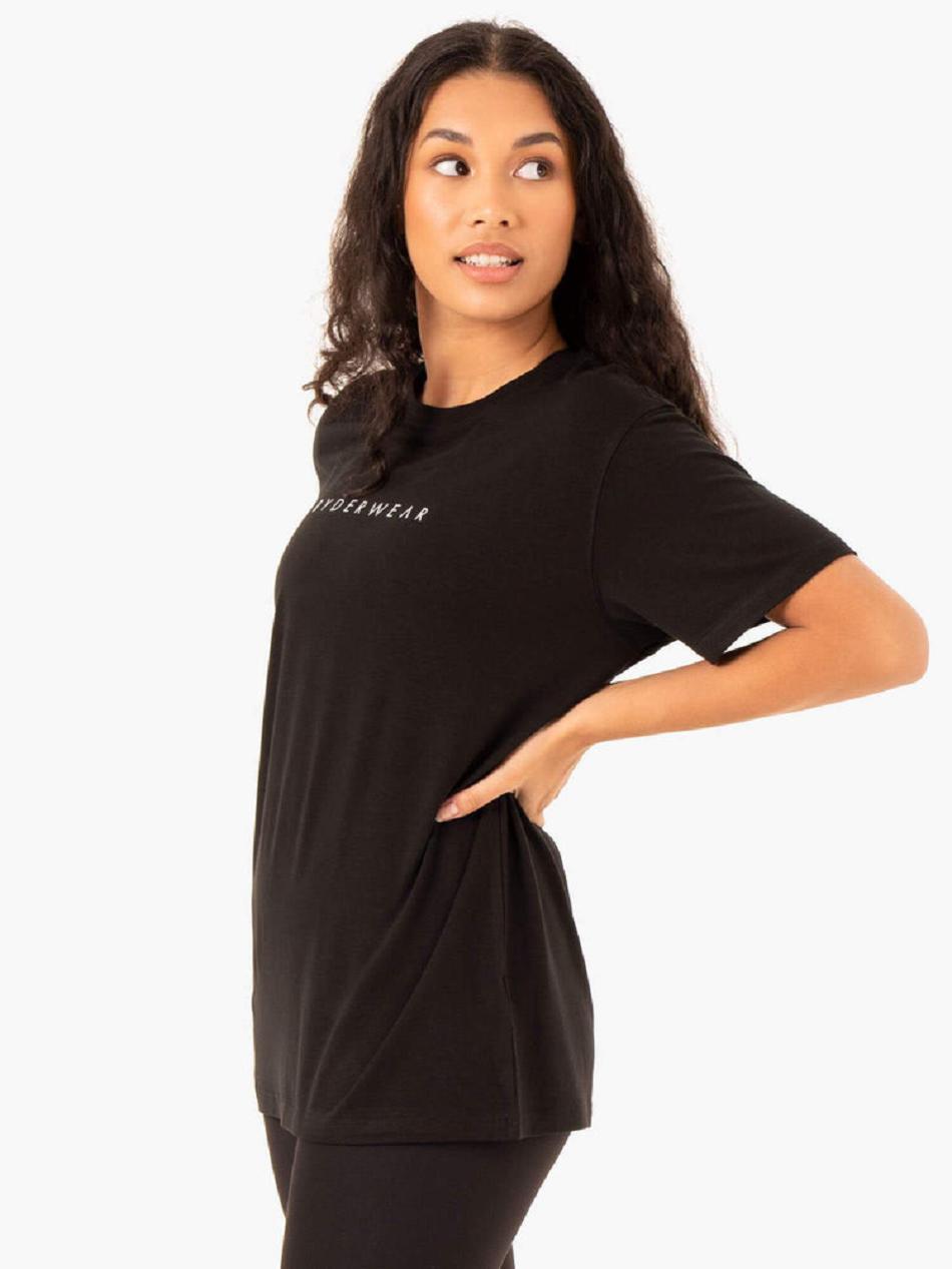 Black Women's Ryderwear Boyfriend Longline T-Shirt Top | GB6030914